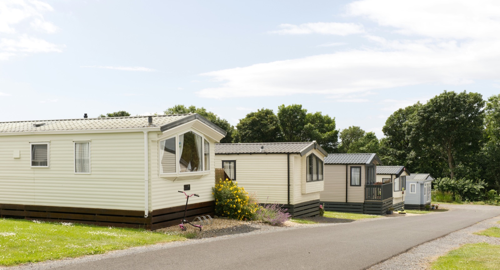 Row of static caravans at a UK holiday park